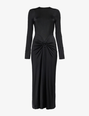 Victoria Beckham Womens Black Gathered-waist Stretch-jersey Midi Dress