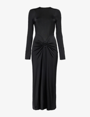 Victoria Beckham Womens Ruched Long-sleeves Stretch-woven Midi Dress Black