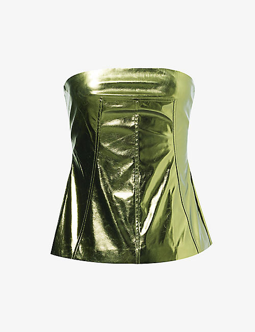 AMY LYNN: Metallic bandeau faux-leather corset top