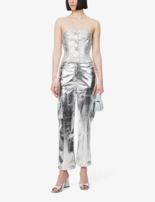 Shop Amy Lynn Women's Silver Utility Metallic Faux-leather Trousers