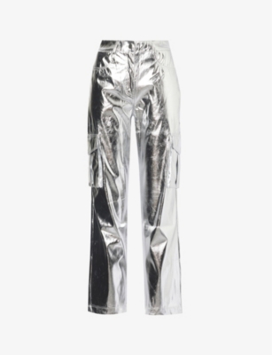 Shop Amy Lynn Women's Silver Utility Metallic Faux-leather Trousers