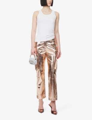 Shop Amy Lynn Utility Metallic Faux-leather Trousers In Rose Gold