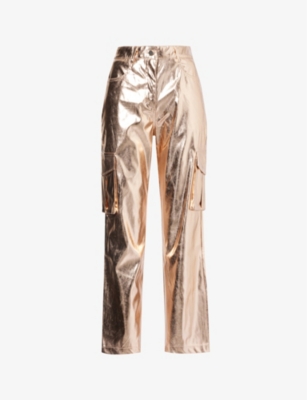 Shop Amy Lynn Women's Rose Gold Utility Metallic Faux-leather Trousers