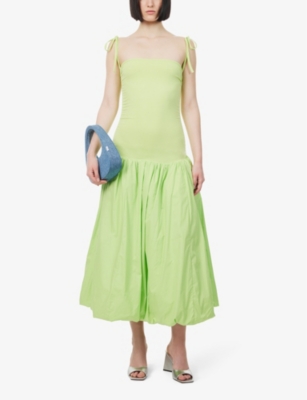 Amy Lynn Womens Lime Puffball Stretch-cotton Midi Dress In Lime