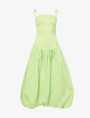 Shop Amy Lynn Puffball Stretch-cotton Midi Dress In Lime
