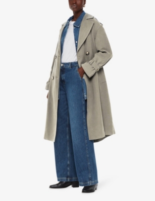 Whistles Riley Double-breasted Woven Trench Coat In Khaki/olive