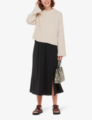 Shop Whistles Women's Black Eva Split-hem Woven Midi Skirt
