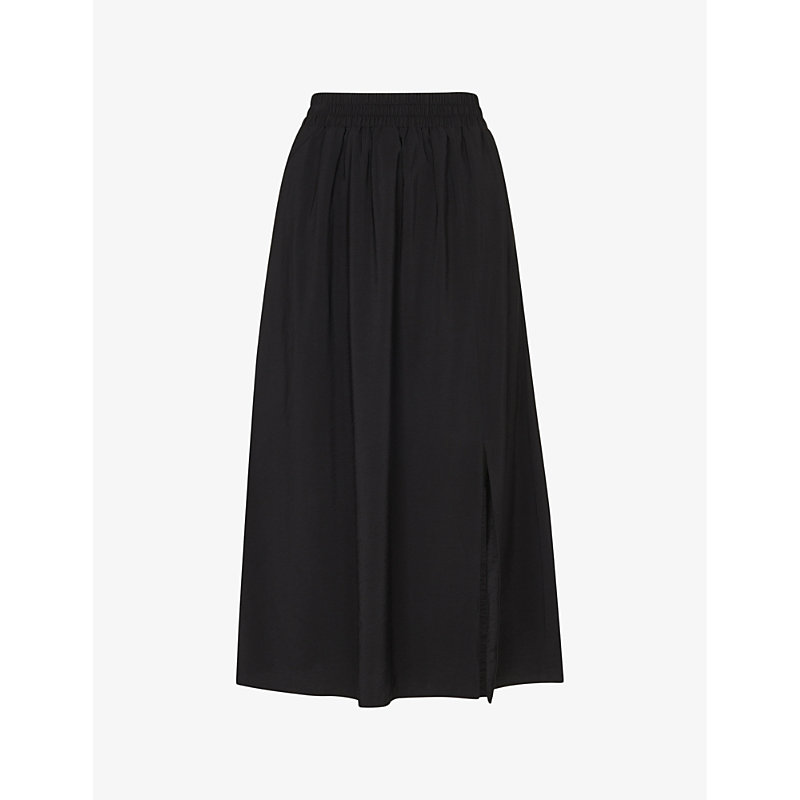 Shop Whistles Eva Split-hem Woven Midi Skirt In Black