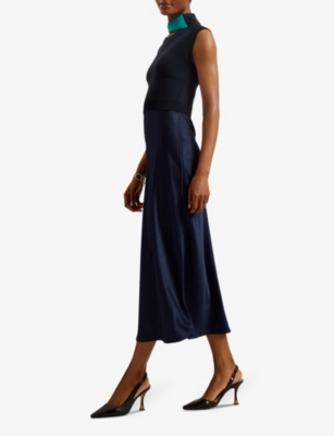 Shop Ted Baker Women's Vy Paolla Twist-neck Stretch-woven Midi Dress In Navy
