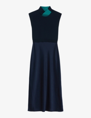 Ted Baker Womens Navy Paolla Twist-neck Stretch-woven Midi Dress