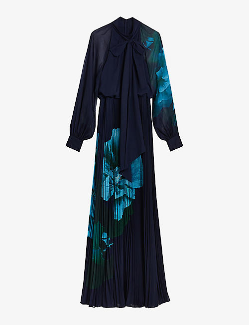 TED BAKER: Manami pussybow woven maxi dress