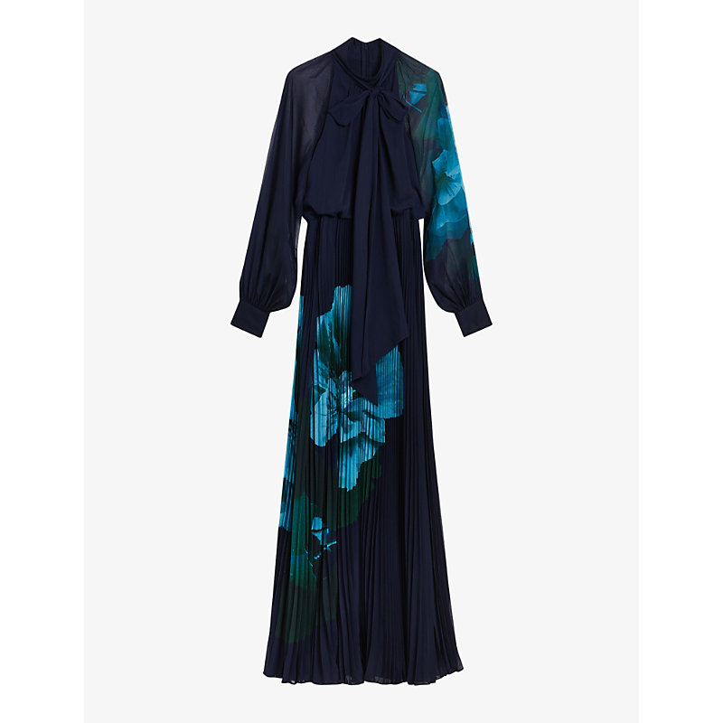 Ted Baker Womens Navy Manami Pussybow Woven Maxi Dress