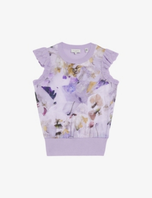 Ted Baker Womens Lilac Frilled-shoulder Floral-print Woven Top