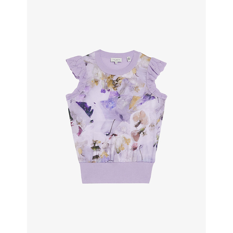 Ted Baker Womens Lilac Frilled-shoulder Floral-print Woven Top