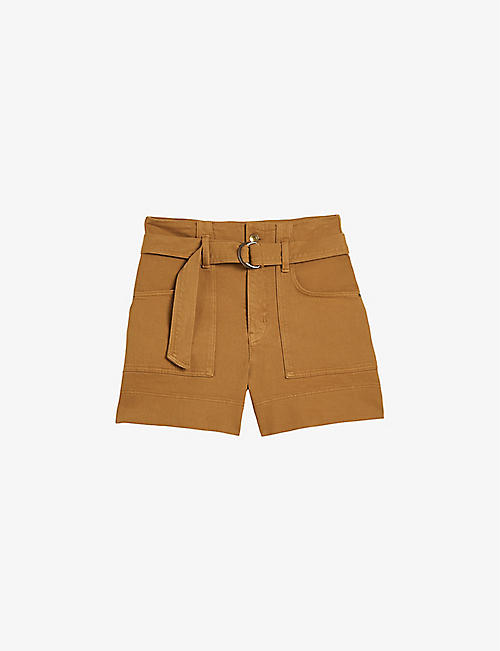TED BAKER: Selda belted-waist high-rise stretch-cotton shorts