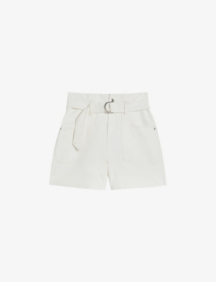 TED BAKER: Selda belted-waist high-rise stretch-cotton shorts