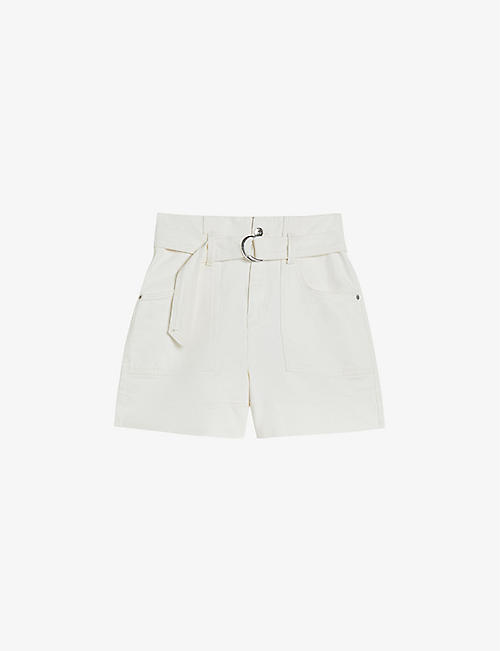 TED BAKER: Selda belted-waist high-rise stretch-cotton shorts