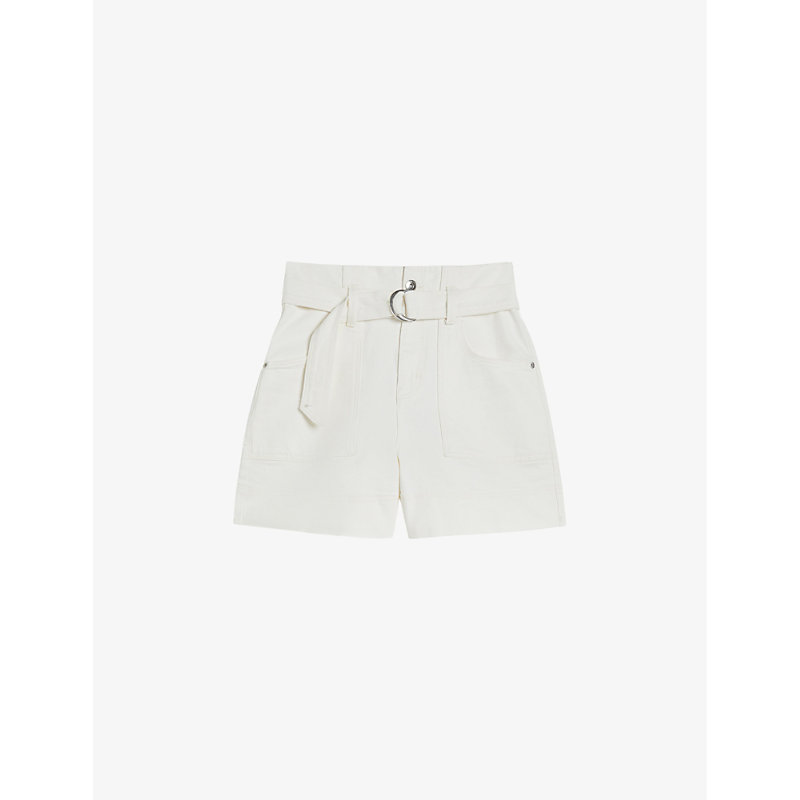 Ted Baker Womens White Selda Belted-waist High-rise Stretch-cotton Shorts