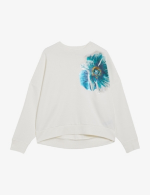 Ted Baker Womens White Bayleyy Sequin-flower Embellishment Stretch-jersey Sweatshirt