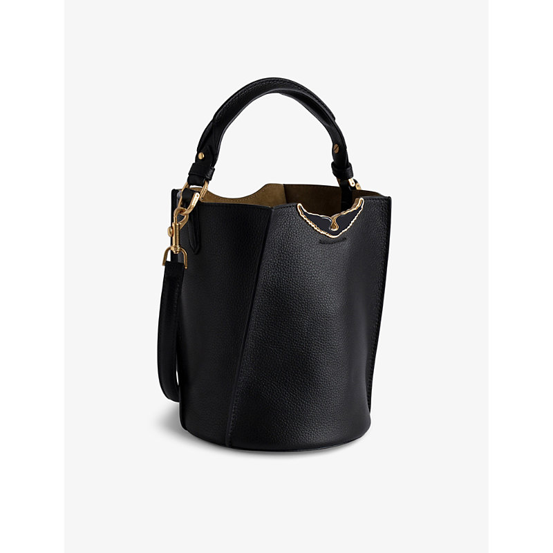 Shop Zadig & Voltaire Zadig&voltaire Womens Noir Borderline Leather Bucket Bag