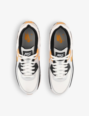 Shop Nike Mens White Laser Orange Photo Air Max 90 Padded-collar Mesh Low-top Trainers
