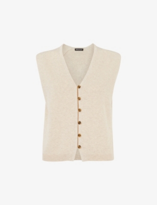 Whistles Womens Brown Bailey V-neck Button-down Cotton-blend Tank In Oatmeal