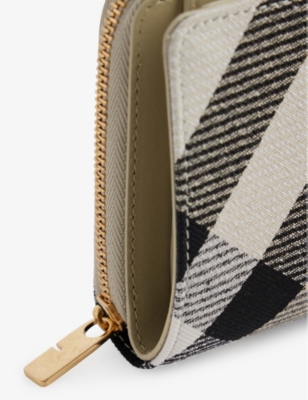 Shop Burberry Women's Lichen Compact Check-print Woven-blend Wallet