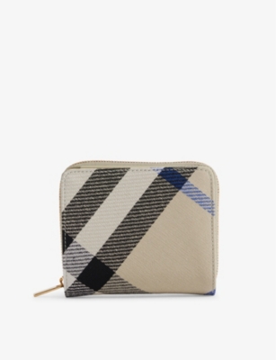 BURBERRY: Compact check-print woven-blend wallet