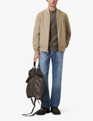 Allsaints Mens Azula Blue/bro Bassett Stand-collar Reversible Cotton-blend Jacket In Neutral
