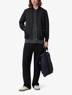 Allsaints Mens Black/khaki Br Bassett Stand-collar Slim-fit Cotton-blend Jacket Xs In Black/khaki Br