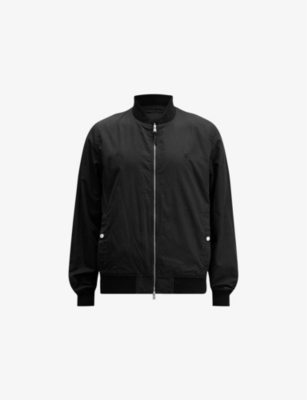 Allsaints Mens Black/khaki Br Bassett Stand-collar Slim-fit Cotton-blend Jacket Xs In Black/khaki Br