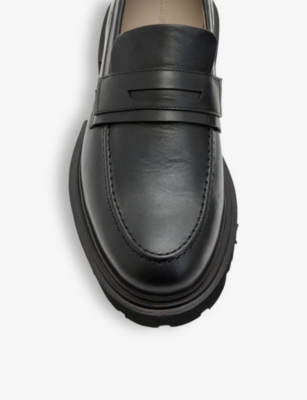 Allsaints Mens Vinni Flat Leather Penny Loafers Blac In Black