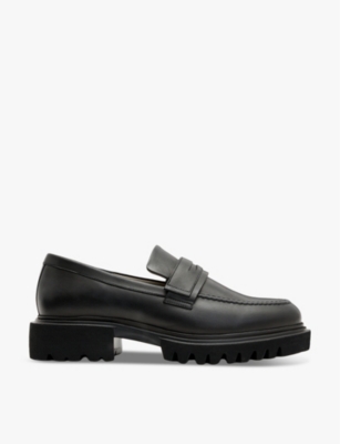 Allsaints Mens Vinni Flat Leather Penny Loafers Blac In Black