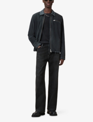 Allsaints Mens Cinder Black Aspen Logo-embroidered Organic-cotton And Wool-blend Jumper In Cinder Black