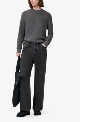 Allsaints Mens Monument Grey Aspen Logo-embroidered Organic-cotton And Wool-blend Jumper Xs In Monument Grey