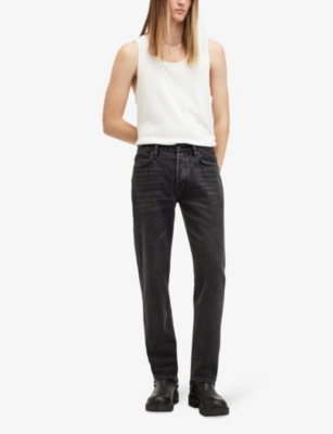 Shop Allsaints Mens Black Reid Straight-leg Organic-cotton Denim Jeans