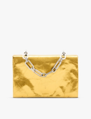 Allsaints Womens Warm Gold Yua Metallic-leather Clutch Bag
