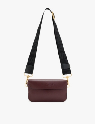 Allsaints Womens  Zoe Logo-debossed Leather Cross-body Bag In Burnt Red