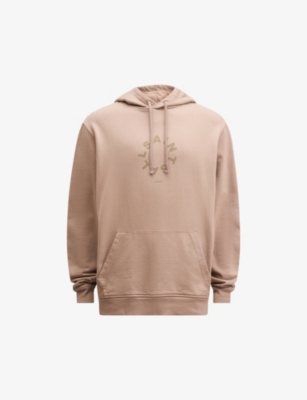 Shop Allsaints Mens Moorland Brown Tierra Logo-print Relaxed-fit Organic-cotton Hoody