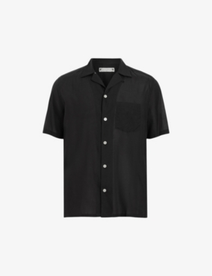 Allsaints Mens Faded Black Forge Relaxed-fit Short-sleeve Cotton-blend Shirt