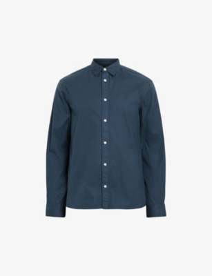 ALLSAINTS: Hawthorne logo-embroidered slim-fit stretch organic-cotton shirt