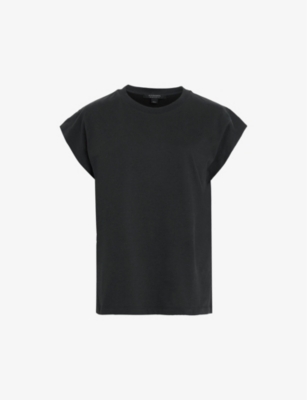 Shop Allsaints Womens Black Rue Split-sleeve Relaxed-fit Cotton T-shirt