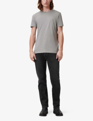 Shop Allsaints Mens Tonic Logo-embroidered Slim-fit Organic-cotton T-shirt Fossil Grey