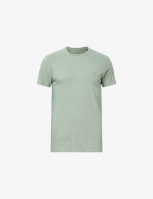 Shop Allsaints Mens Tonic Logo-embroidered Slim-fit Organic-cotton T-shirt Mineral Green Xs