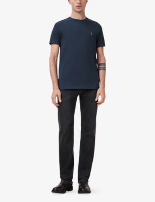 Allsaints Mens  Tonic Logo-embroidered Slim-fit Organic-cotton T-shirt In Navy Blue