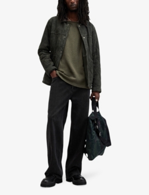 ALLSAINTS MENS NEO GREEN SEARS CREW-NECK LONG-SLEEVE ORGANIC-COTTON T-SHIRT