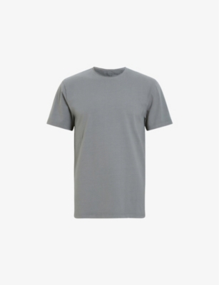 Allsaints Mens  Bodega Raw-edge Short-sleeve Stretch Organic-cotton T-shirt In Fossil Grey