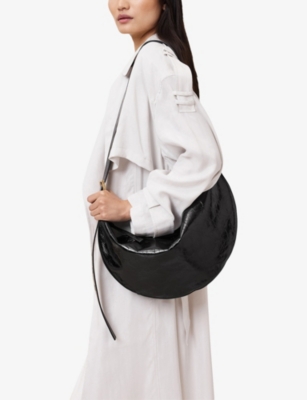 ALLSAINTS: Half Moon logo-embossed leather shoulder bag