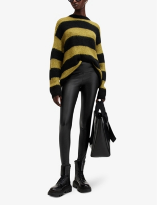 Allsaints Womens Black Cora High-rise Faux-leather Leggings In Black