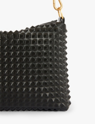 Allsaints Womens Black Eve Stud-embellished Leather Cross-body Bag In Black